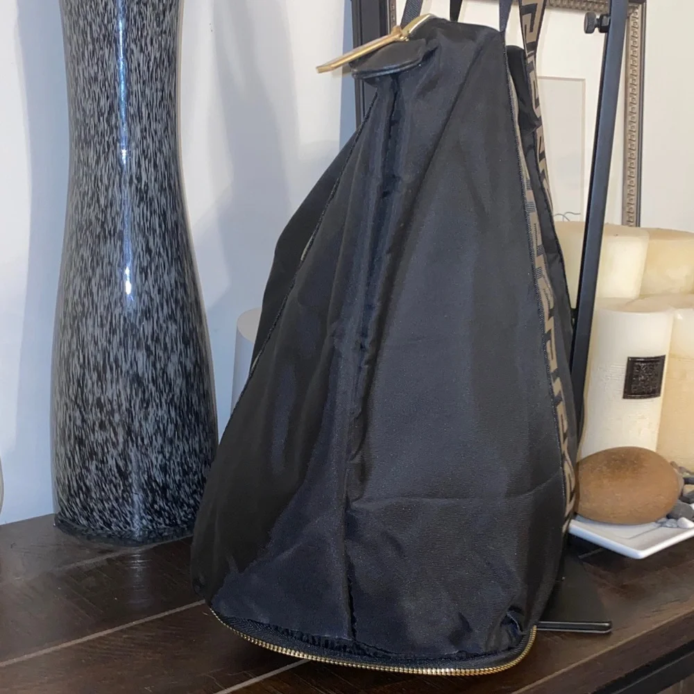 New! Versace Large Black Foldable Weekend Tote with Gold Accents - Picture 9 of 16